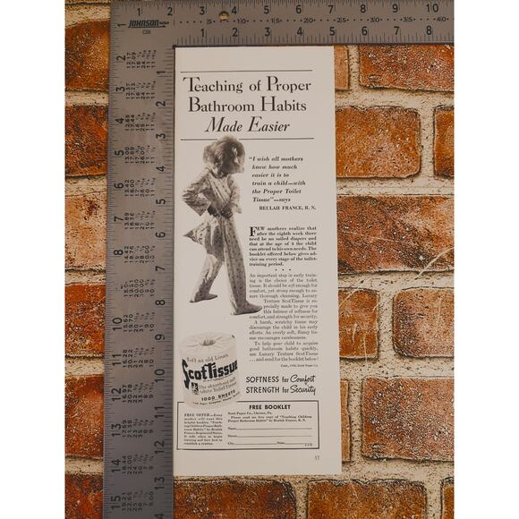 1940 Scot‎ Tissue Teaching Proper Bathroom Habits Cute Kid Vtg Print Ad - Picture 4 of 8